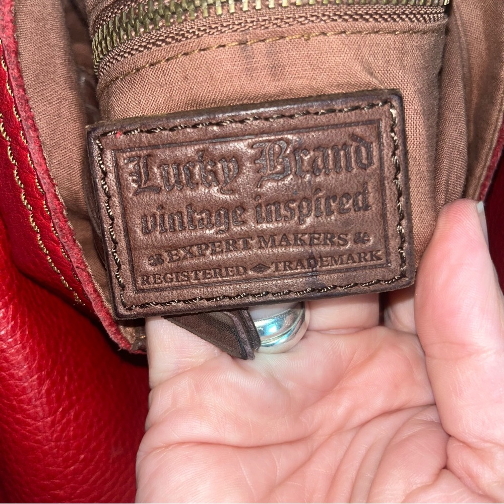 Lucky Brand Vintage Inspired Penny Whipstitch Red Leather Hobo Shoulder Bag - Picture 10 of 10